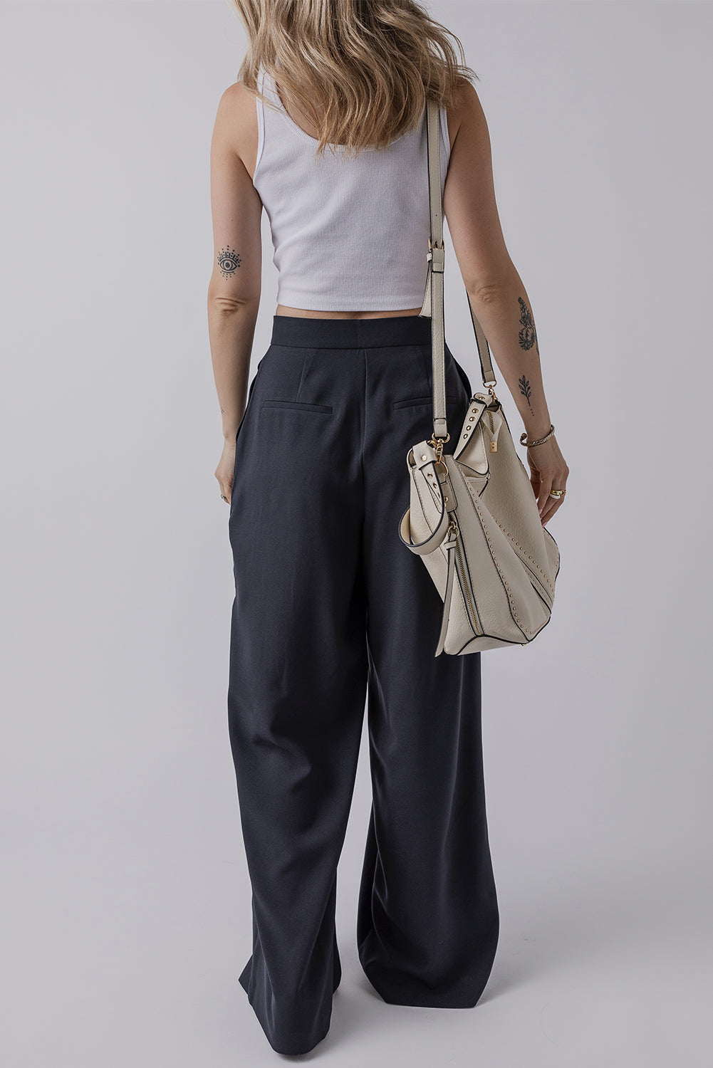 Dirty blue Dual Buttoned High Waist Pleated Wide Leg Pants Pants & Culotte JT's Designer Fashion