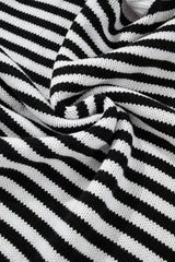 Black white Striped Drop Shoulder Bishop Sleeve Knit Sweater Sweaters JT's Designer Fashion
