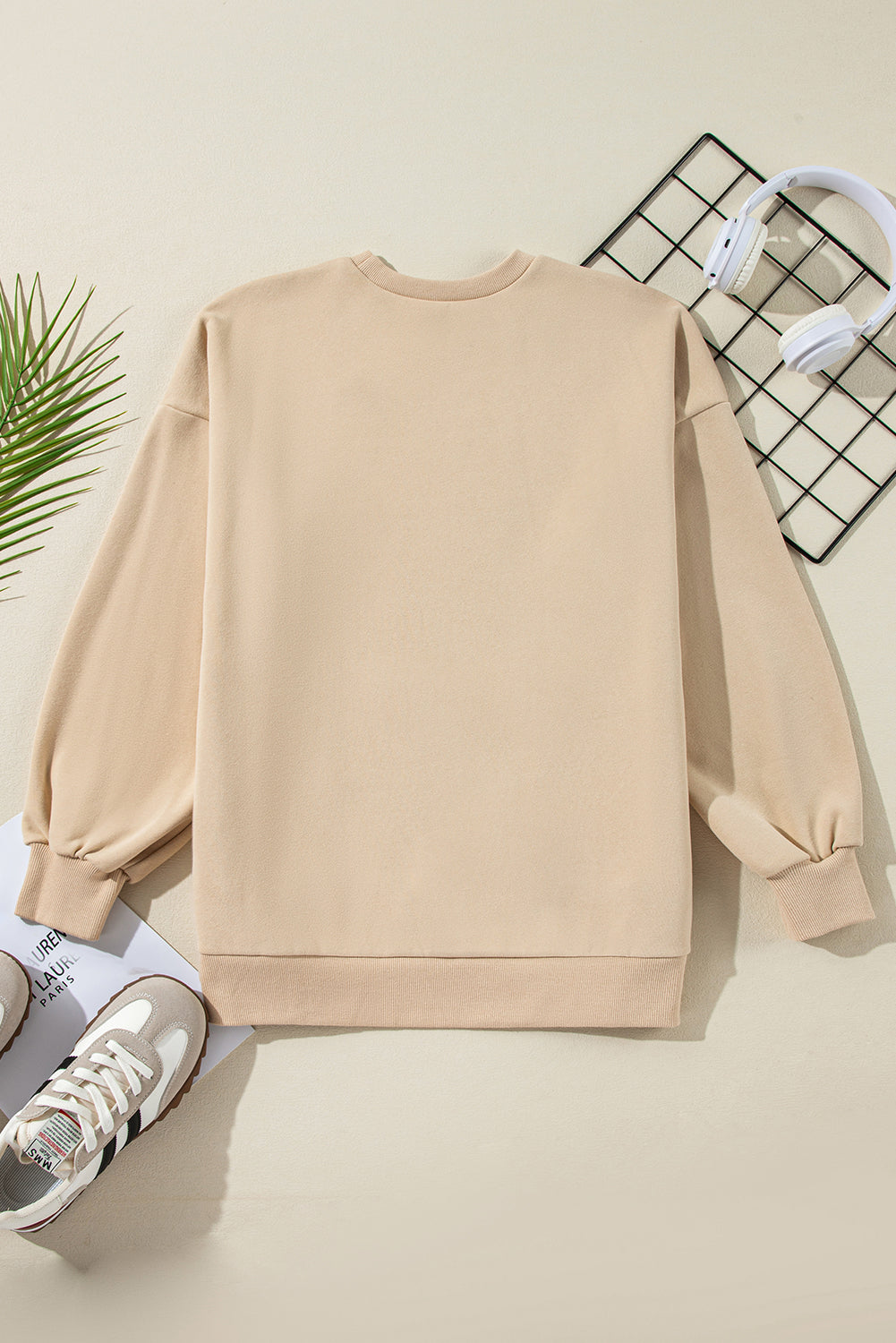 Apricot Solid Fleece Lined Drop Shoulder High Low Sweatshirt Sweatshirts & Hoodies JT's Designer Fashion