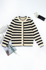 Apricot Stripe Chic Golden Button Cardigan Sweater Cardigans JT's Designer Fashion