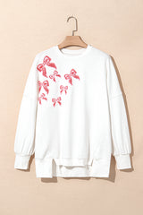 White Sequin Bowknot High Low Oversize Sweatshirt Sweatshirts & Hoodies JT's Designer Fashion