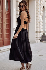 Black Crossover Backless Bodice Tiered Maxi Dress Dresses JT's Designer Fashion