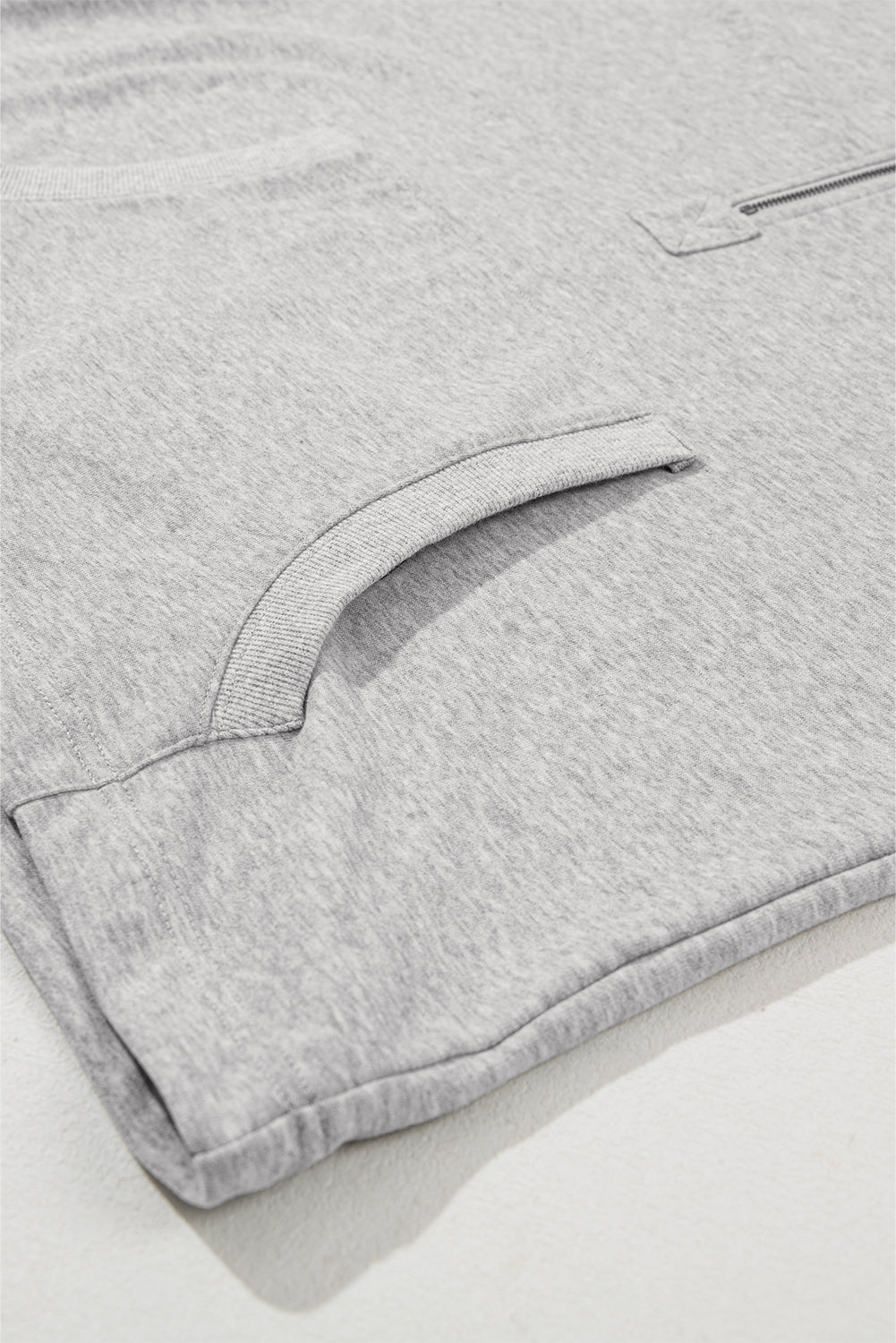 Light Grey Solid Kangaroo Pocket Half Zipper Oversized Hoodie Sweatshirts & Hoodies JT's Designer Fashion