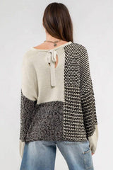 Black Neutral Colorblock Tie Back Sweater Sweaters & Cardigans JT's Designer Fashion