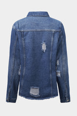 Blue Lapel Distressed Raw Hem Buttons Denim Jacket Denim Jackets JT's Designer Fashion