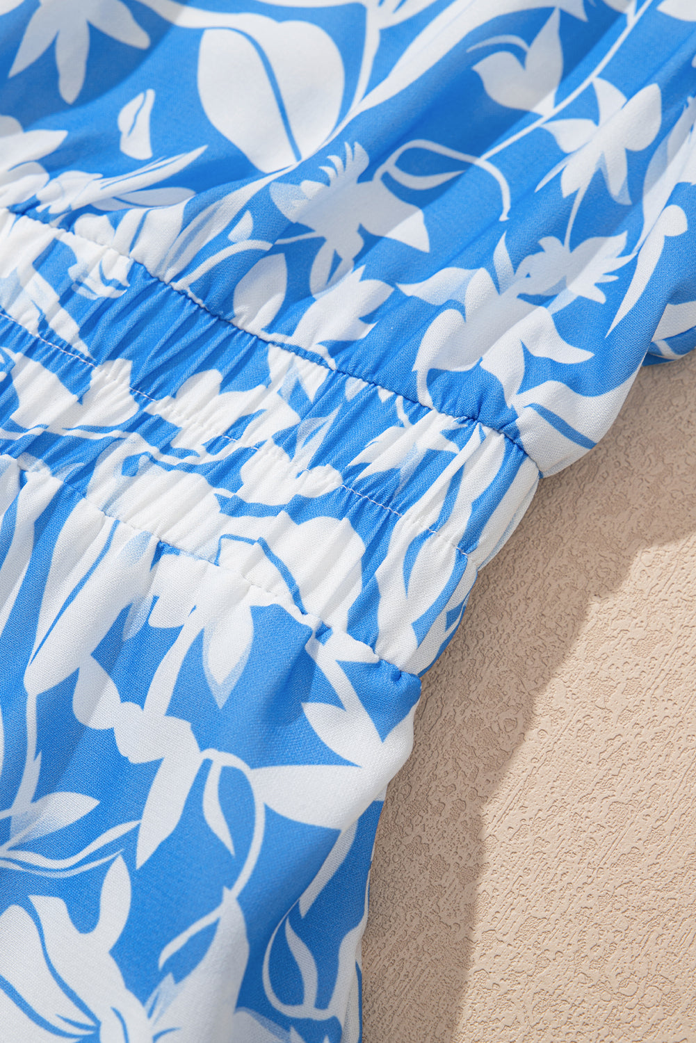 Sky Blue Floral V Neck Puff Short Sleeve Flowy Long Dress Maxi Dresses JT's Designer Fashion
