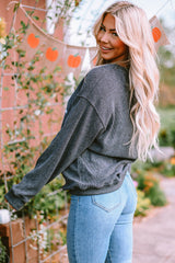 Gray Sequined Clover St Patrick Graphic Corded Sweatshirt Graphic Sweatshirts JT's Designer Fashion