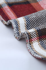 Fiery Red Geometric Plaid Print Pocketed Shacket Plaid Shackets JT's Designer Fashion