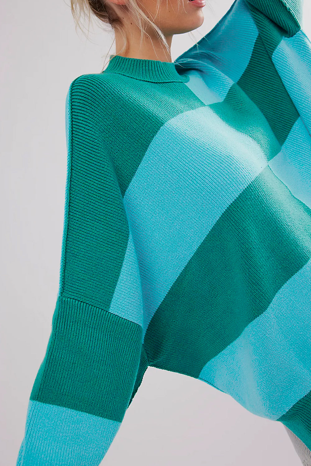 Green Checkered Side Slits Drop Shoulder Oversized Sweater Sweaters JT's Designer Fashion