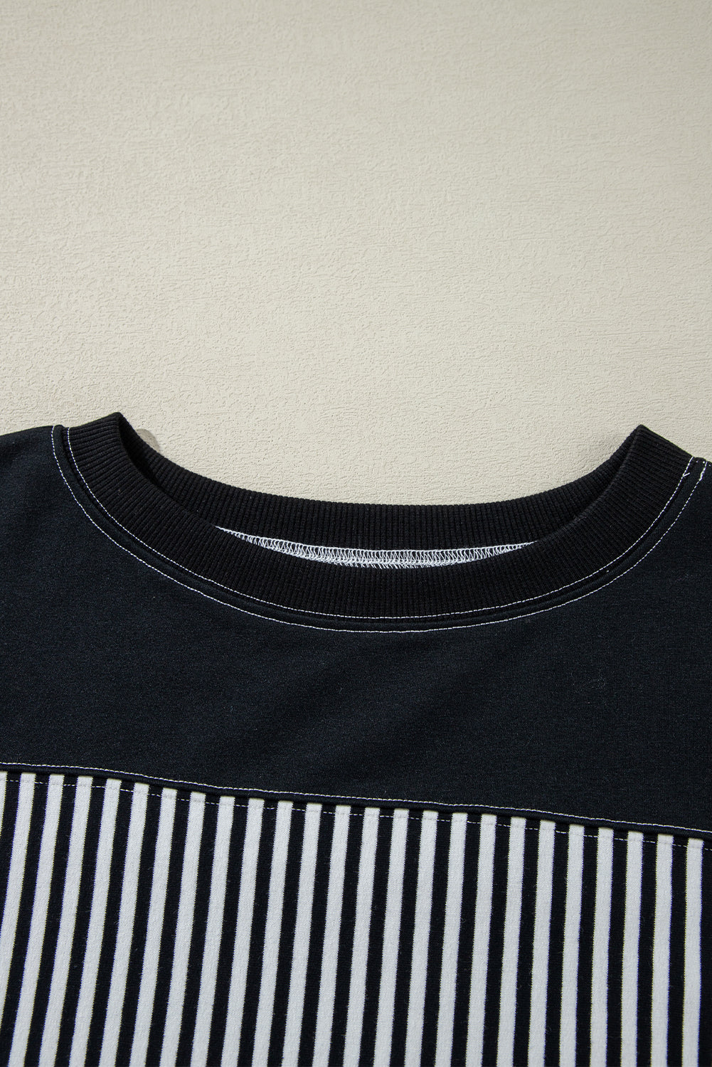 Black White Striped Patchwork 3/4 Sleeve Oversize Top Long Sleeve Tops JT's Designer Fashion