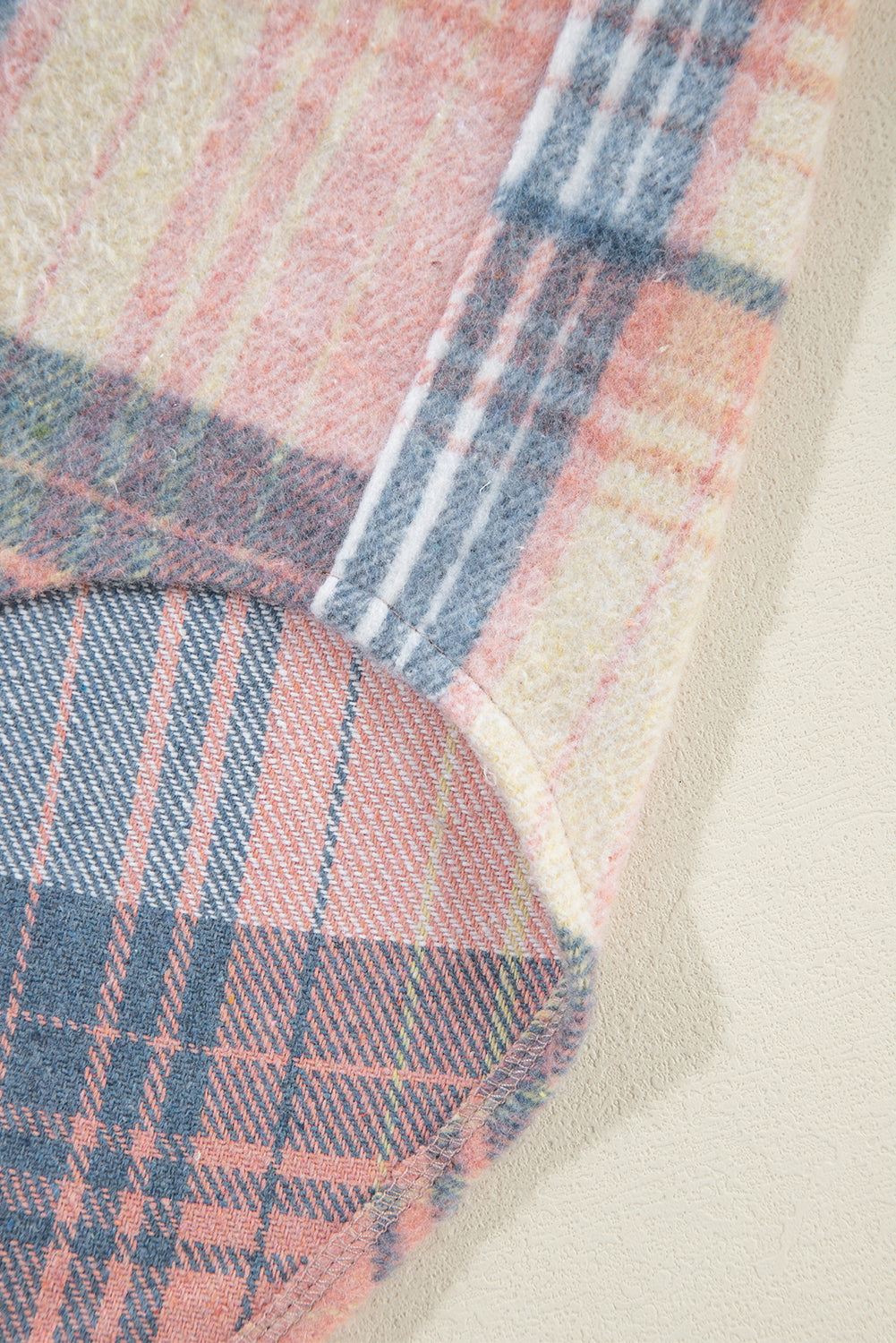 Light Pink Plaid Corduroy Patchwork Chest Pocket Shacket Plaid Shackets JT's Designer Fashion