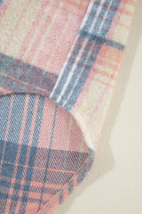 Light Pink Plaid Corduroy Patchwork Chest Pocket Shacket Plaid Shackets JT's Designer Fashion