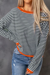 Contrast Trimmed Striped Drop Shoulder Sweater Sweaters & Cardigans JT's Designer Fashion