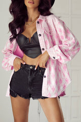 Delicacy Geometric Print Textured Flap Detail Shacket with Pocket Jackets JT's Designer Fashion