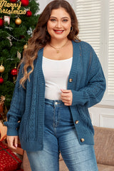 Real Teal Open Knit V Neck Button Front Drop Shoulder Plus Size Cardigan Real Teal 60%Cotton+40%Acrylic Plus Size Sweaters & Cardigans JT's Designer Fashion