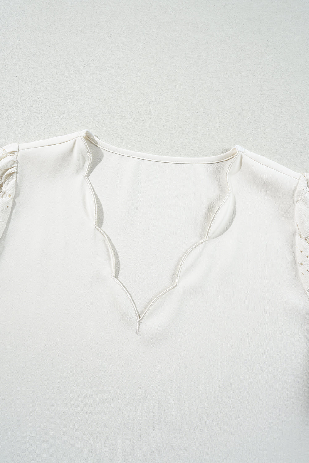 White Scalloped V Neckline Lace Hollowed Lantern Sleeve Blouse Blouses & Shirts JT's Designer Fashion