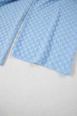 Beau Blue Checkered Pocketed High Waist Wide Leg Overall Jumpsuits & Rompers JT's Designer Fashion