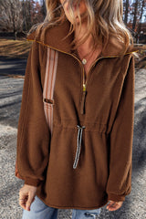 Brown Half Zip Fleece Pullover Sweatshirt Sweatshirts & Hoodies JT's Designer Fashion