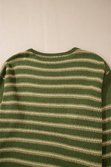 Green Stripe Drop Shoulder Casual Sweater Sweaters JT's Designer Fashion