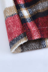 Fiery Red Geometric Plaid Print Pocketed Shacket Plaid Shackets JT's Designer Fashion