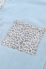 Sky Blue Contrast Leopard Denim Jacket Denim Jackets JT's Designer Fashion