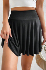 Black A-line Draped High Waist Phone Pocket Lined Skort Casual Shorts JT's Designer Fashion