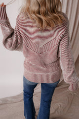 Red Dahlia Striped Print Ribbed Knit Boat Neck Baggy Sweater Sweaters JT's Designer Fashion