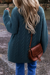 Peacock Blue Cable Knit Button Front Pocketed Baggy Cardigan Cardigans JT's Designer Fashion