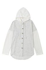 Gray Button Up Contrast Knitted Sleeves Hooded Jacket Jackets JT's Designer Fashion