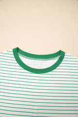 Green Stripe Ruffled Short Sleeve Crew Neck T Shirt Shift Mini Dress T Shirt Dresses JT's Designer Fashion