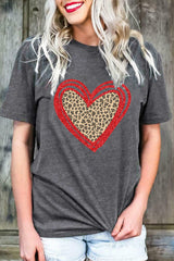 Gray Sequin Leopard Heart Graphic T-shirt Graphic Tees JT's Designer Fashion
