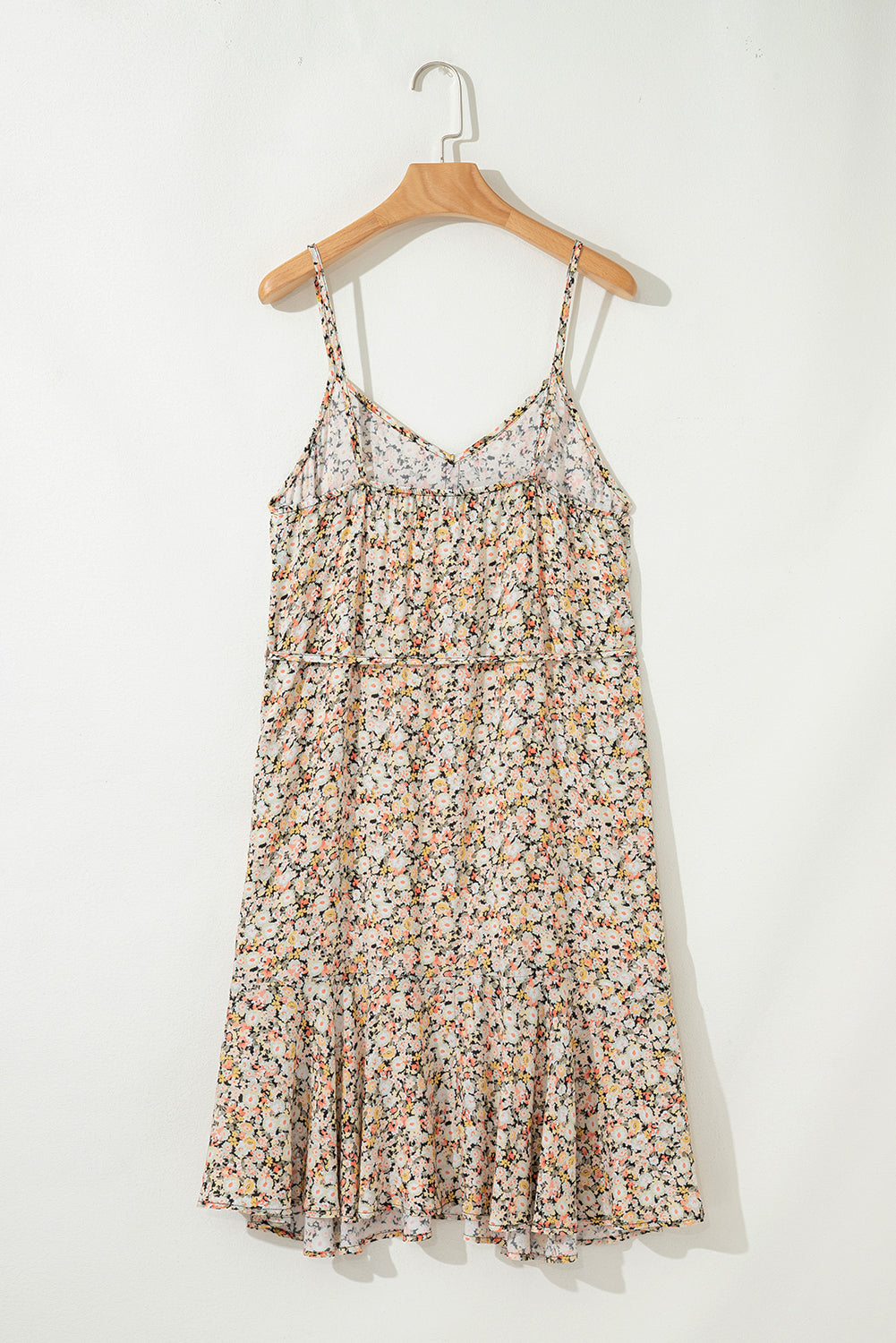 Khaki Boho Floral Printed Tie Waist Flared Sundress Floral Dresses JT's Designer Fashion