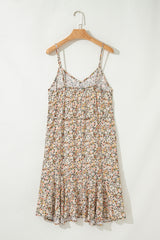 Khaki Boho Floral Printed Tie Waist Flared Sundress Floral Dresses JT's Designer Fashion