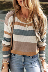 Camel Classic Round Neck Colorblock Knit Sweater Sweaters JT's Designer Fashion
