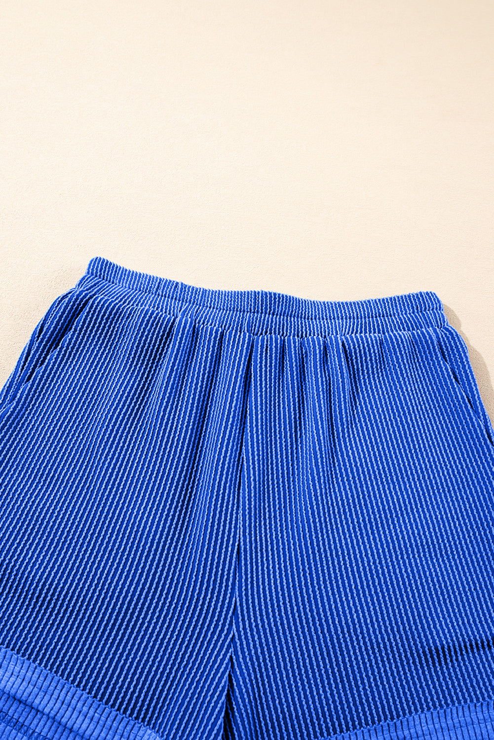 Sky Blue Corded Collared Half Zip Tank Top Two Piece Shorts Set Short Sets JT's Designer Fashion