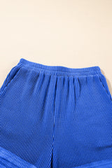 Sky Blue Corded Collared Half Zip Tank Top Two Piece Shorts Set Short Sets JT's Designer Fashion