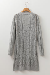 Gray Hollow-out Openwork Knit Cardigan Cardigans JT's Designer Fashion