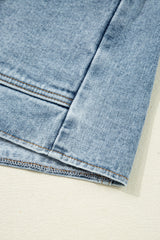 Myosotis Scallop Trim Collar Patched Pocket Button Up Denim Jacket Denim Jackets JT's Designer Fashion