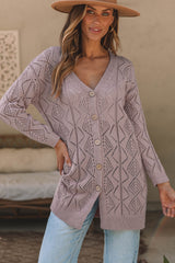 Purple Hollow-out Openwork Knit Cardigan Cardigans JT's Designer Fashion