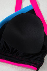 Black Color Block Drawstring Side V Neck High Waist Bikini Set Bikinis JT's Designer Fashion