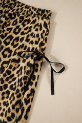 Brown Leopard Print Bow Tie Drawstring Elastic Waist Loose High Waist Pants Pants & Culotte JT's Designer Fashion