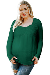 Green Lace Crochet V Neck Long Sleeve Top Long Sleeve Tops JT's Designer Fashion