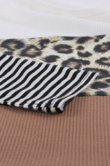 Brown Stripes Leopard Splicing Colorblock Long Sleeve Top Long Sleeve Tops JT's Designer Fashion