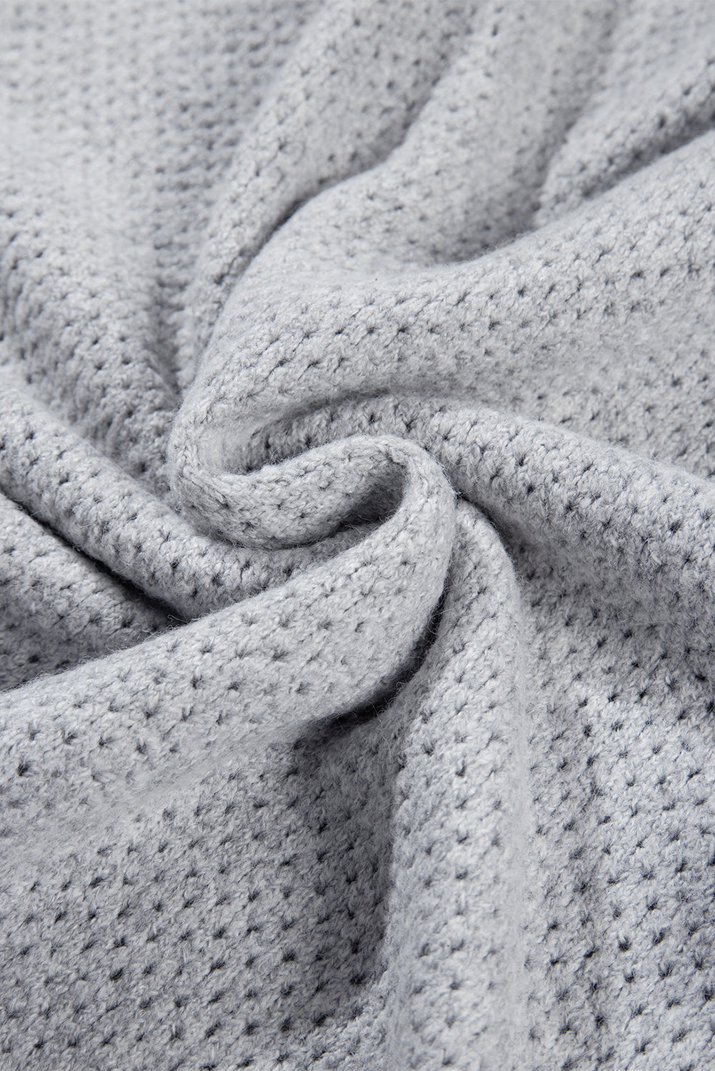 Light Grey Loose Eyelet V Neck Drop Shoulder Sweater Sweaters JT's Designer Fashion
