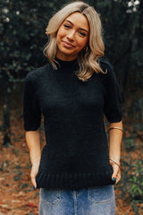 Black Knotted Keyhole Nape Short Sleeve Knit Sweater Top Sweaters & Cardigans JT's Designer Fashion
