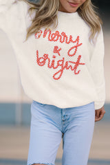 White Striped Merry Bright Letter Christmas Sweater Sweaters JT's Designer Fashion