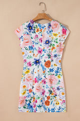 Sky Blue Vibrant Floral Print Cap Sleeve Mini Dress Floral Dresses JT's Designer Fashion