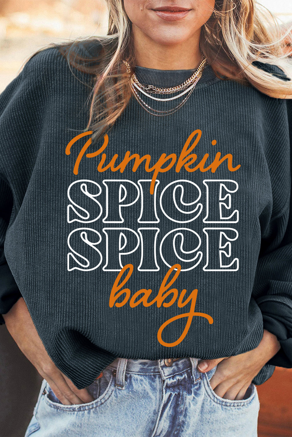 Dark Grey Halloween Pumpkin Spice Baby Graphic Textured Sweatshirt Graphic Sweatshirts JT's Designer Fashion