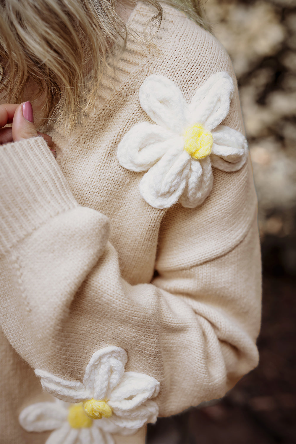 Parchment Elegant Flower Decor Button Front Cardigan Cardigans JT's Designer Fashion