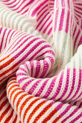 Pink Colorblock Textured Knit Bubble Sleeve Sweater Sweaters JT's Designer Fashion